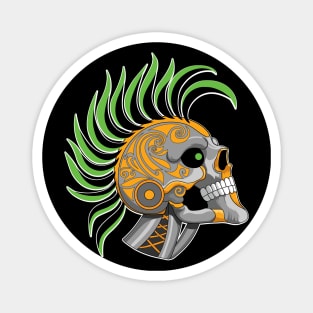 Tattooed Robot Skull with Green Mohawk Magnet